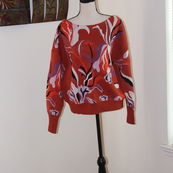 Maeve, Anthropologie floral orange sweater. - Picture 3 of 12